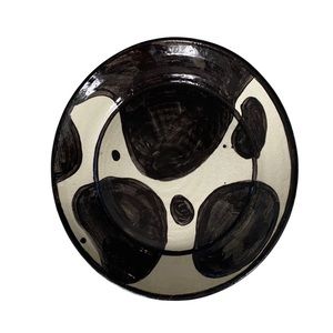 Unique Vintage Handmade Black and White Ceramic Plate